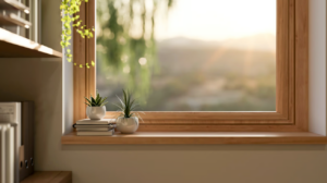 Warm sunset light through an energy-efficient home window