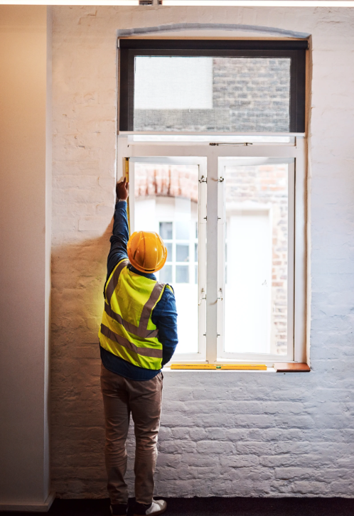 SRC Windows & Doors installer fitting a door on a construction site